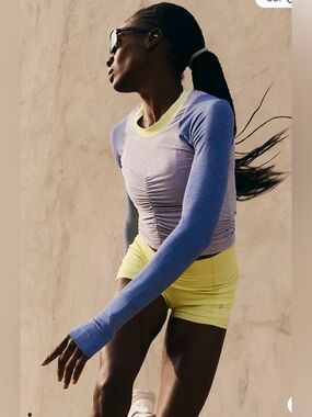 Fp movement Tempo ruched color block long sleeve in Lavender and Yellow ba